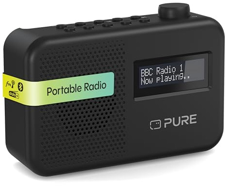 Pure Elan One2 tragbares DAB+/FM Radio mit Bluetooth 5.1 (LCD-Display, 10 Speichertasten, Batteriebetrieb mit 4xAA möglich) Charcoal Schwarz