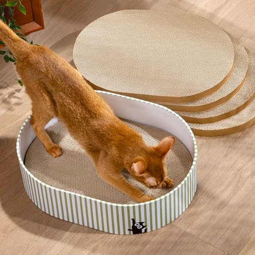 Conlun Kratzbrett Katze, Kratzbox mit 4 Katzen Kratzpappe,Wendbare Katzenkratzbretter aus Robustem Wellpapp-Karton für Katzen zum Kratzen und Ausruhen,Schützt Möbel,Ideales Kätzchen Geschenk,Groß