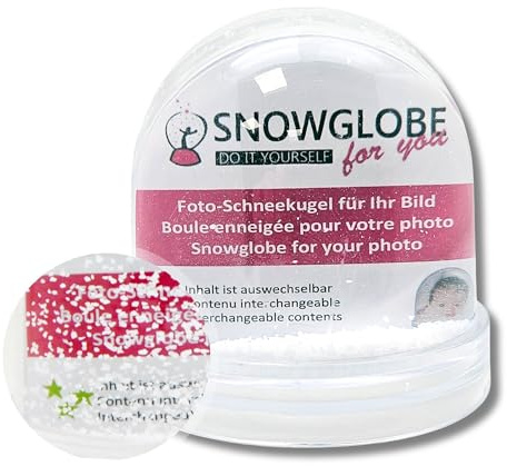 Foto Schneekugel groß | Inhalt: Schnee | B: 9 cm H: 8 cm | mit 2 x Bild | Sockel transparent | Schüttelkugel individuell Bilderrahmen | 50000