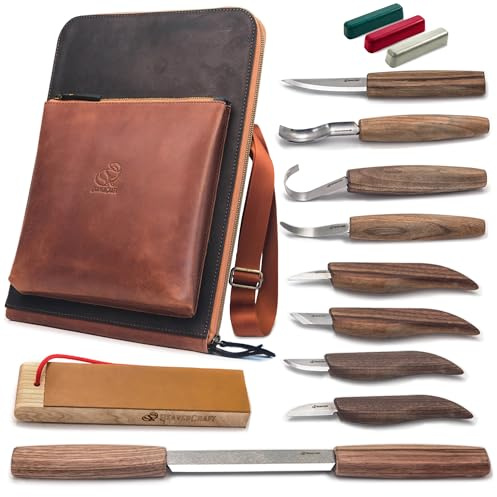 BeaverCraft Holzschnitzwerkzeug Set S50X Deluxe Schnitzwerkzeug Holz Schnitzmesser Set für Erwachsene & Anfänger - Löffel Schnitzset Holzbearbeitungswerkzeug mit Schnitzmessern Hohlbeitel Lederetui