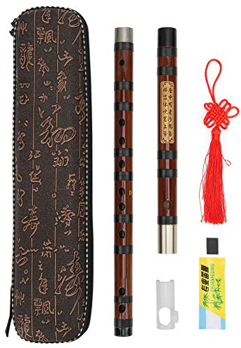 Walfront Bambusflöte D-Key Dizi Bitter Bambusflöte für Anfänger mit Schriftzug Körper 8 Jahre Trockenmaterial Dizi Kit Chinesisches Musikinstrument
