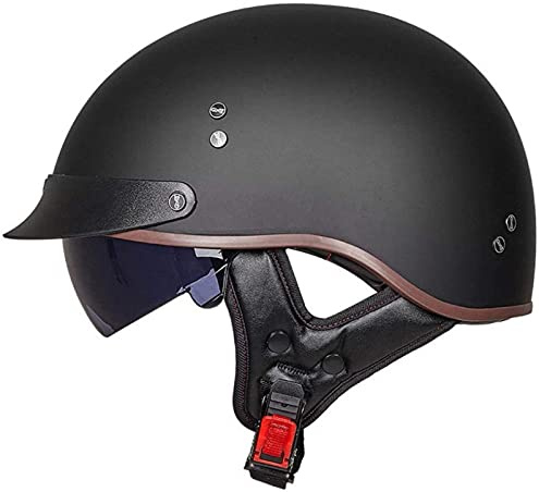 Sebasty Halbschalenhelm mit ECE Motorradhelm Herren Damen Brain Cap Retro Motorrad Jethelm Halbhelm Halbschale Helm Rollerhelm Chopper Scooter Helm Sturzhelm mit Visier 2,M
