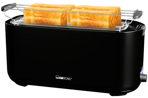Clatronic® 4 Scheiben-Toaster | mit Brötchenaufsatz | Langschlitztoaster mit Auftau-/Aufwärm-/Schnellstoppfunktion | für Toastbrötchen & Fertigwaffeln | TA 3802 schwarz