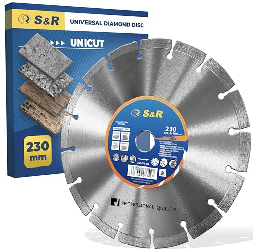S&R Diamanttrennscheibe 230 x 22,2 mm Professional, Diamant-Trennscheibe zum Trennen von Baumaterialien, Beton, Naturstein, Stein, Ziegel, Mauerwerk, hohe Standzeit