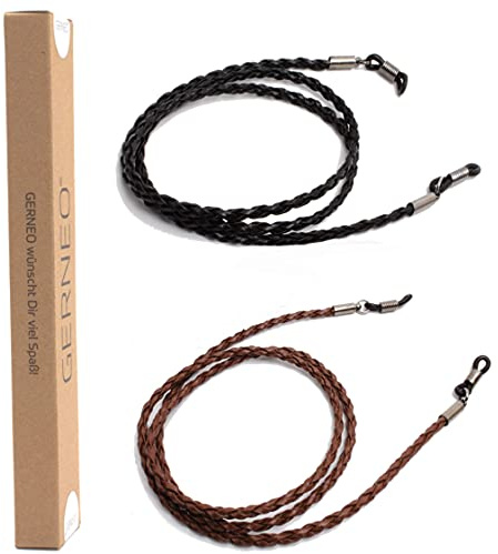 GERNEO® - DAS ORIGINAL - Premium Leder Brillenband & Brillenkordel - geflochten - Doppelpack (1x Mythosschwarz & 1x Nougatbraun) - Glattlederoptik für Lesebrille & Sonnenbrille