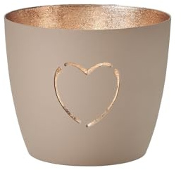 Gift Company Madras, Windlicht, M, Motiv: Herz, Sandstone/Gold, H8,5cm, D10cm