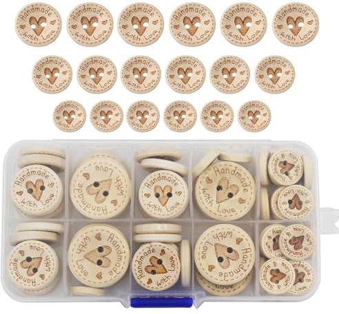 WANYI 80 Stück Holzknöpfe 15mm 20mm 25mm Runde Knöpfe Holz Kinder Natur Kinderknöpfe Babyknöpfe mit 2 Loch für DIY Nähen Babysachen Strickjacken Strickwolle (A)