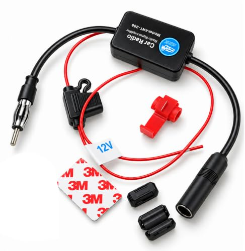 F86S 12V Universal Autoradio Antennenverstärker – Signalverstärker für Auto/LKW – Optimierter AM/FM Radioempfang – Starker Empfangsverbesserer für KFZ-Radio