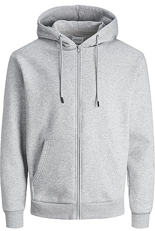 JACK & JONES Herren Veste Sweat-Shirt Jjebradley Sweat Zip Hood Noos, Light Grey Melange, M