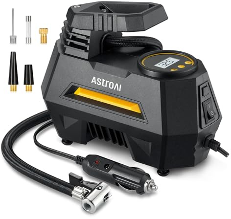 AstroAI kompressor Auto 10,3 bar Tragbarer kompressor 12v Luftpumpe auto | mit Voreingestellung & Abschalautomatik, LCD Bildschirm für Auto, Fahrrad, Motorrad, Ball usw