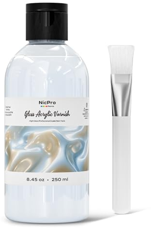 Nicpro Glanzlack für Acrylmalerei 250 ml, Acryl klarlack, Vergilbungsfrei, Ungiftig, Glanzeffekt, Rissbildungsfrei, Acryllack Transparent Glänzend für Handgefertigte Künstler Maler Anfänger