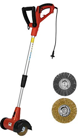 Grafner elektrische Fugenbürste mit kraftvollen 400 Watt und 1800 U/min, ergonomischer Teleskop-Handgriff, Führungsrad und Spritzschutz, incl. 2x Ø110mm Bürsten Fugenkratzer Unkraut Moos Entferner