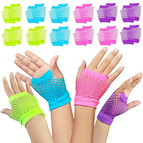Novelty Place Neonhandschuhe Fingerlose Diva Fishnet-Handgelenkhandschuhe in verschiedenen Neonfarben (12 Paar)