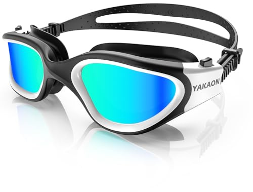 YAKAON Polarisiert Schwimmbrille für Herren und Damen,A1 Schwimmbrille mit Spiegel/Rauch Linse UV-Schutz Anti Nebel Verstellbar Profi Schwimmbrillen für Erwachsene Jugendliche