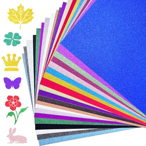 Glitzerpapier, 20 Farben A4 Glitzerpapier zum Basteln 250g/m², Glitzer Papier A4 Bunt für Scrapbooking, Grußkarten, Partydeko Dekorationen und Kreative DIY-Projekte