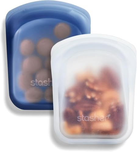 Stasher Pocket Silikonbeutel 2er-Pack, Gefrierbeutel, Klar & Tiefsee | Kompakte Gefrierbeutel für Snacks & Meal prep; Lebensmittelaufbewahrung, spülmaschinenfest, BPA-frei, Küche.