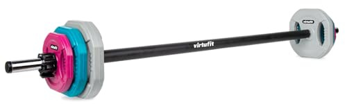 VirtuFit Aerobic Pump Set 20 kg – Verstellbare Langhantel mit Gewichten – Body Pump Set für Krafttraining, Fitnesskurse und Home Gym – Vinyl- oder Gummibeschichtete Hantelscheiben