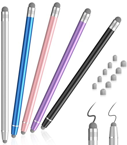 Mixoo Tablet Switch Stift für alle Tablets, Stylus Pen Hohe Präzision Eingabestift mit 10 x Faser Ersatzspitze, Kompatibel mit ipad, Huawei, Samsung, Apple (Multicolor, 5 Stück (Faserstift))