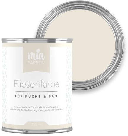 miafarben Fliesenfarbe ohne Schleifen – Fliesenlack für Wand & Boden – Bad & Küche – hochdeckend, matt, wasserbasiert, für Innen (Dezentes Sandbeige, 750ml)