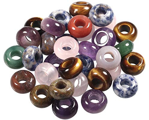 Nupuyai 20Stk. große Loch Edelstein Perlen zum Auffädeln Dreadlocks Schmuck | 14x8mm runde Edelstein Perlen, Dreadperlen Haar Schmuck, Makramee Bastelperlen, Schmuckperlen für Schmuckherstellung