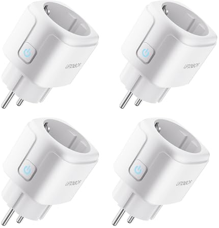 UPXNBOR Smart Steckdose 16 A, WLAN Steckdose mit Strommessung, 4er Pack | Smart Home Alexa Steckdose funktioniert mit Alexa & Google Home, Timer, App Fernzugriff, kein Hub notwendig, nur 2,4 GHz WLAN