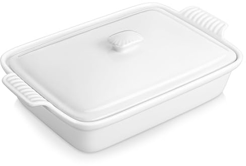 MALACASA Serie BAKE, Porzellan Auflaufform mit Deckel - 3250ML - Auflaufform für Brot, Lasagne, Pizza Kuchen-Mikrowelle, Backofen, spülmaschinenfest (Weiß, 3250ML)