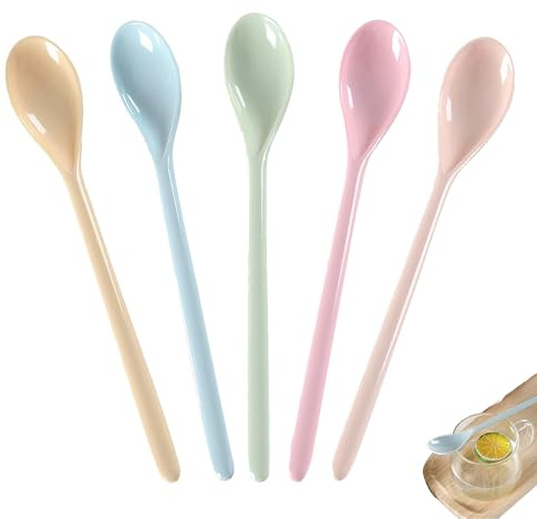 SSHUIKKAI 5 Stück Eierlöffel, Kunststoff, Lang, Klein, für Wohnküche Kaffee Getränke Eier Joghurt