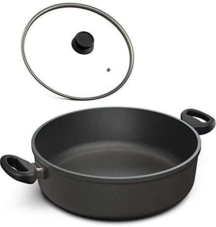 Hoffmann Schmorpfanne 32 cm hoher Rand Induktion I Made in Germany I Schmortopf Induktionsgeeignet Antihaft Beschichtet I Bräter Schmorkasserolle Kasserolle I Tiefe Aluguß Pfanne backofengeeignet