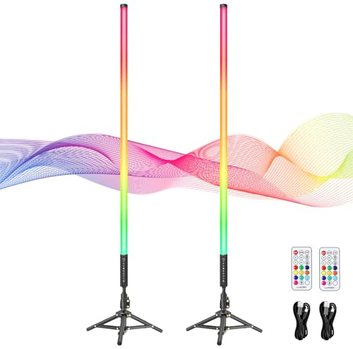 LUXCEO 2 Stück 120cm LED Videolicht Mood1Pro mit Stativ,2,4-G Fernbedienung,LED Handheld Fotografie Lichtdimmbar und Musikmodus,5000mAh Akku,RGB-Fotolampe für YouTube,TikTok,Partybar,Foto-Beleuchtung