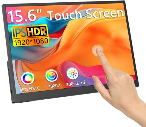 Kyyivwine 15T 15,6 Zoll FHD1080P Touchscreen Monitor,IPS-Sreen Tragbarer-Display with 2 USB-C,HDMI,10-Punkt-Touch,Dual-Lautsprecher,Erweiterter Portable Monitor für Laptop,PC,Mobiltelefon,Mac,Xbox,PS5