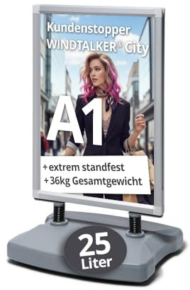 net-xpress® Kundenstopper A1 | Wassertank 25 Liter | schwer + standfest mit 36kg Gewicht | Plakatständer A1 beidseitig | mobil mit Rollen | Kundenstopper OUTDOOR windfest wetterfest