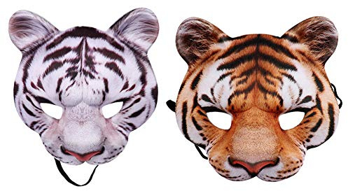 Teahutty 2 Stück Halloween Tiger Halbgesichtsmaske, Halloween Maskerade Party Kostüm Cosplay Tier Masken Realistischer Look Gesichtsmaske für Cosplay Party Festival Club