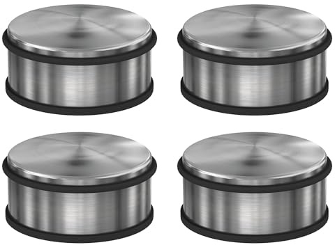 BASI | 4er Set Türstopper | extra schwer und rutschfest | in Edelstahl | Bodentürstopper mit Gummiring in silber | Türhalter | Schutz für Wand und Möbel | Silber | 4 Stück