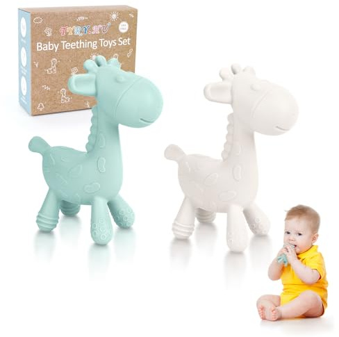 TYRY.HU Baby Spielzeug,Silikon Beißring Giraffe,Sensorik Spielzeug,Spielzeug Ab 3 Monate,Zahnungshilfe Montessori Spielzeug,Geschenk Mädchen,Babyspielzeug 0-6 Monate
