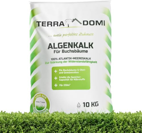 TerraDomi 10kg natürlicher Algenkalk für 250m² I 100% echter Algenkalk zur Stärkung der Widerstandsfähigkeit von Buchsbäumen und anderen Pflanzen I Beugt Befall von Buchsbäumzünsler und Pilzen vor