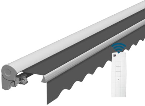 Eclipse Kassettenmarkise Halbkassette Gelenkarm Sonnenschutz Markise Sonnenmarkise Balkonmarkise elektrisch Standard 3,95x3 m Stoff 280g/m² Polyester (PE) UV-Schutz 50+, Markisentuchfarbe: Grau