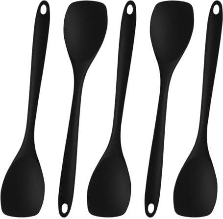 5 Stück Rühr Kochlöffel, Schwarz Kochlöffel Silikon Rührlöffel, Antihaft Silikonlöffel, Kochlöffel Silikon Rührlöffel Langen Griff Silikon für Küche, Kochen, Backe, Spülmaschinengeeignet