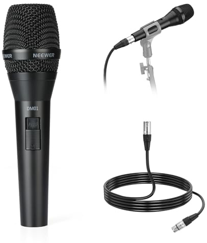 NEEWER DM01 Dynamisches Mikrofon mit Nierencharakteristik und XLR Kabel für Podcasts Gesang PC Gaming Streaming Studiogesang Reden Live Auftritte, 600 Ω +/- 30% Impedanz, 100Hz-10kHz Frequenzbereich