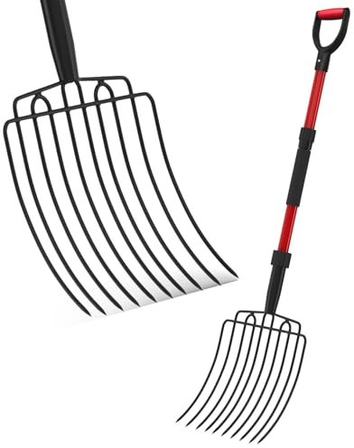 Cosita Pitchgabel für Garten, breite Heugabel mit 10 Metallzinken, robuste Gartengabel mit Fiberglasgriff, 111,8 cm, Hühnerstall Pitchgabeln für Gülle, Mulchen, Kompostieren, Rot