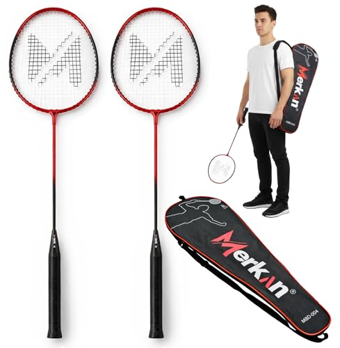 Merkan Badmintonschläger-Set für 2 Spieler, leicht und robust, Doppelschläger, Tragetasche im Set