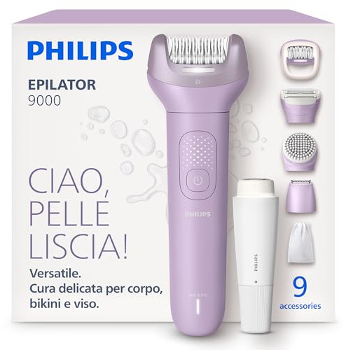 Philips Epilierer Series 9000 - Kabelloser Epilierer für Nass- und Trockenanwendung, Haarentfernung für Körper, Gesicht und Bikinizone, mit ProGuide, 9 Zubehörteile, 60 Min. Akku, Modell BRE729/00