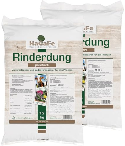 HaGaFe Rinderdung, Rindermist, Kuhmist, organischer Universaldünger, Gartendünger, 2 x 15kg