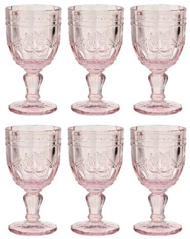 BUTLERS 6er Set Weingläser 230ml Kelchgläser - VICTORIAN - Wassergläser mit Fuß Vintage Design | spülmaschinenfeste Retro Gläser bunt mit Prägung | Trinkgeschirr für Wasser, Saft, Cocktails