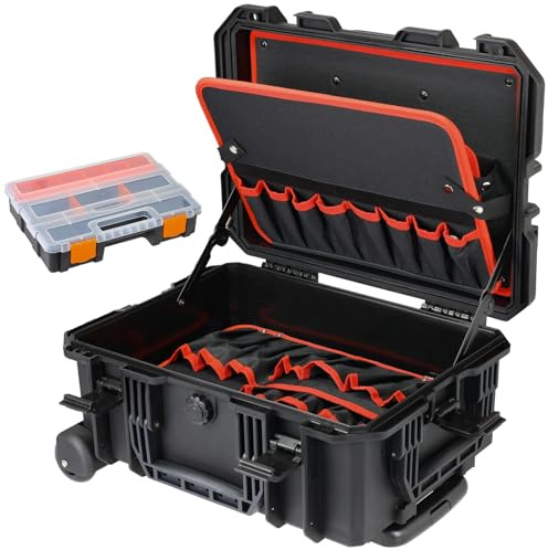 HMF 15604-02 Outdoor Werkzeugtrolley, Werkzeugkoffer leer mit Rollen | 46,5 x 36 x 22,5 cm