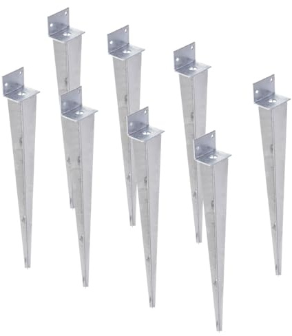 Aqbau 8er Set Pfostenträger L-Form 40 x 500 mm – Einschlaghülse feuerverzinkt – Bodenanker & Pfostenschuh für Holzpfosten – Einschlagbodenhülse Erdspieß für Zaun & Garten