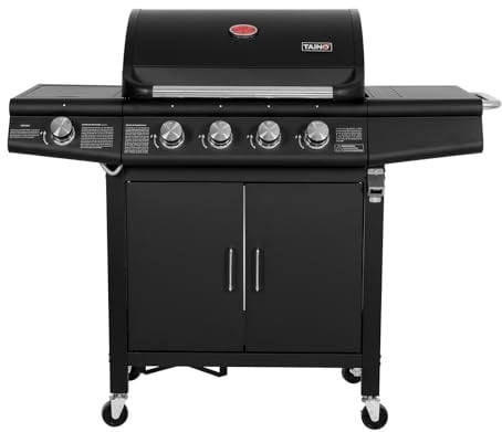 TAINO RED 4+1 Gasgrill Grillwagen BBQ Edelstahl-Brenner Gas-Grill 4 Brenner Seitenkocher Schwarz
