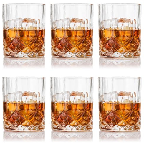 WinGluge 6 Stück Whiskey Glas, 330ml Wassergläser, Whiskeyglas Geschenke Spülmaschinenfest, Whisky Glasses Set Crystal Glass, Gifts for Whiskey Lovers for Birthday, für Familie, Restaurant und Party