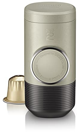 WACACO Minipresso NS2 Tragbare Kaffeemaschine, Kompatibel mit *Nespresso* Original Kapseln & kompatiblen NS Kapseln, Espressomaschine Camping, Manuell betriebene Kapsel Kaffeemaschine, Steinbeige