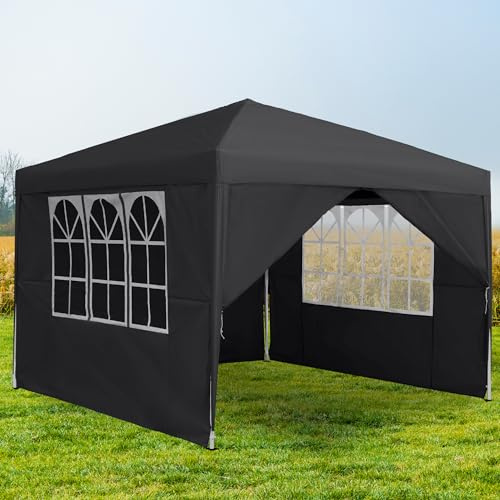 Aufun Pavillon 3x3m Wasserdicht Gartenpavillon Anthrazit | mit 4 Seitenteilen und Fensternfür Garten, Partys, Hochzeiten, Picknicks, faltpavillon aus Oxford Metallrahmen