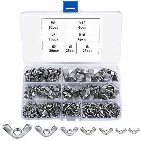 Flügelmuttern Sortiment Kit, Edelstahl Flügelschrauben, Schmetterlingsmutter Wing Nut Kits für Heimwerker DIY Tools elektronische Geräte Hardware (100 Silber)